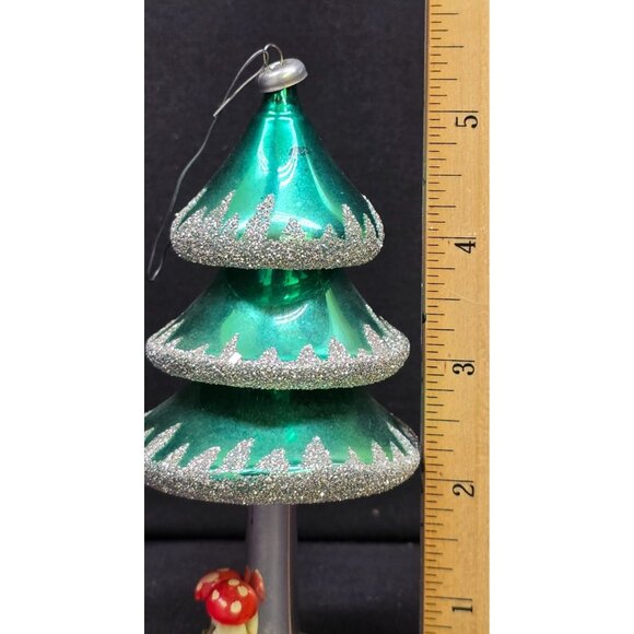 Vintage Retro De Carlini Emerald Tree Glass Christmas Ornament w Mushrooms Italy - Picture 6 of 8